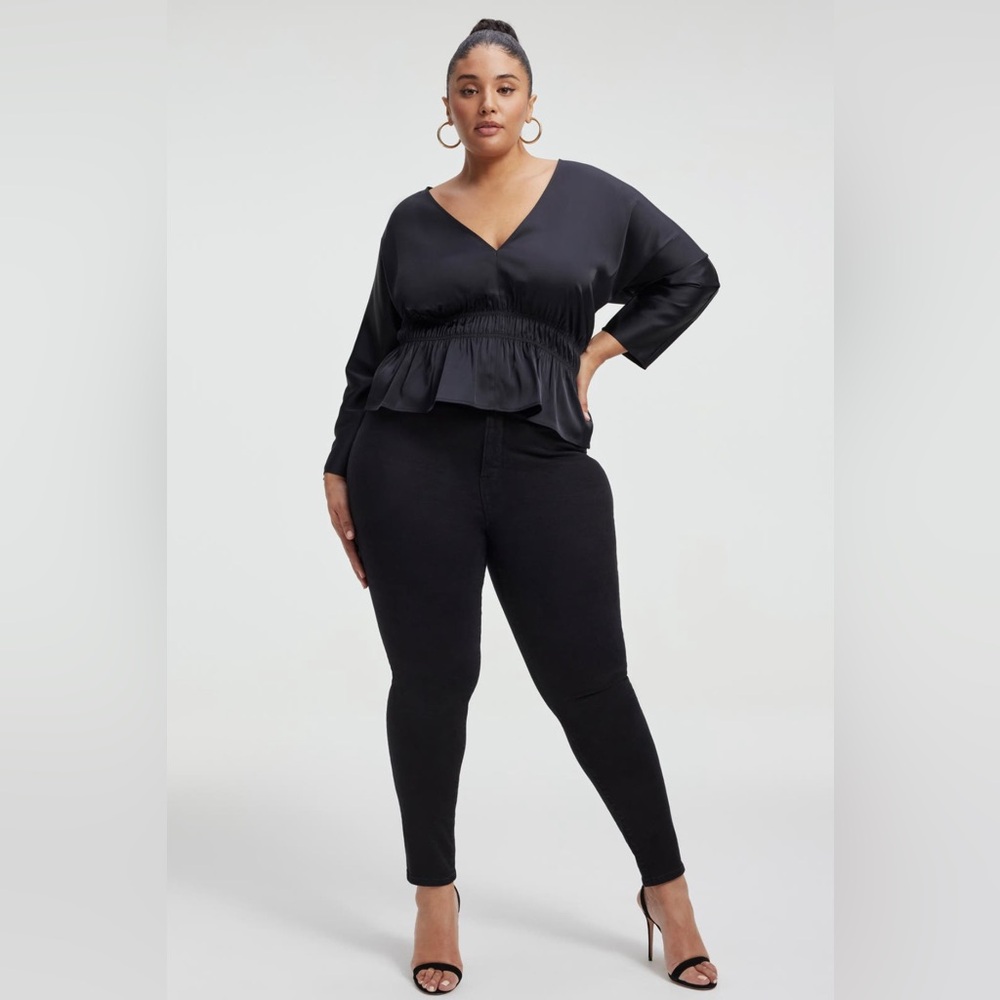 Good American Deep V Dolman Sleeve Satin Top